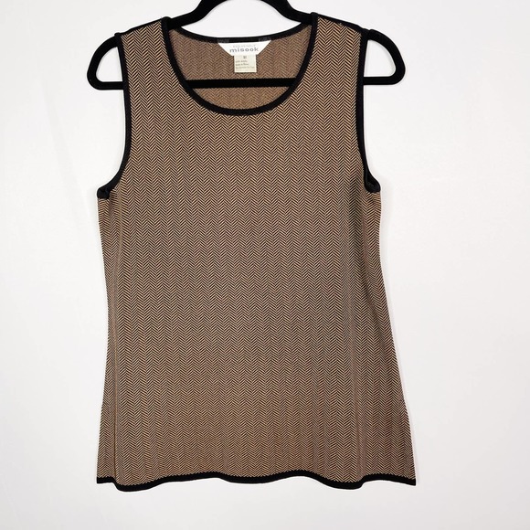 Exclusively Misook Medium M Brown Black Herringbone Shell Tank Top Scoop Neck